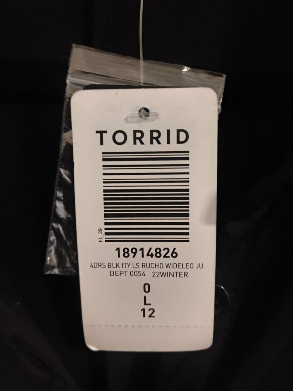 Torrid Women's Black ITY Long Sleeved Rouched Wide Leg Jumpsuit Size 0 L/12 - Picture 15 of 15